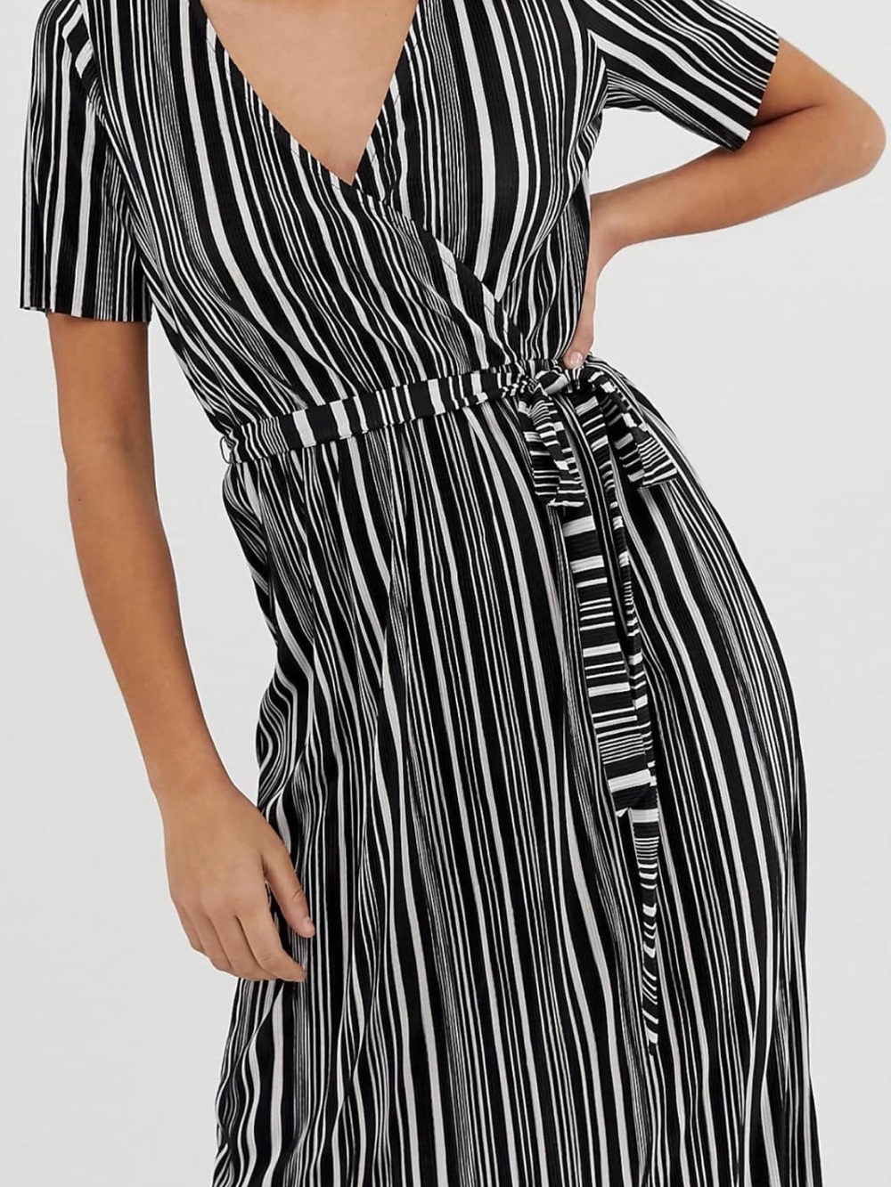 ASOS Black & White Striped Wrap Midi Dress